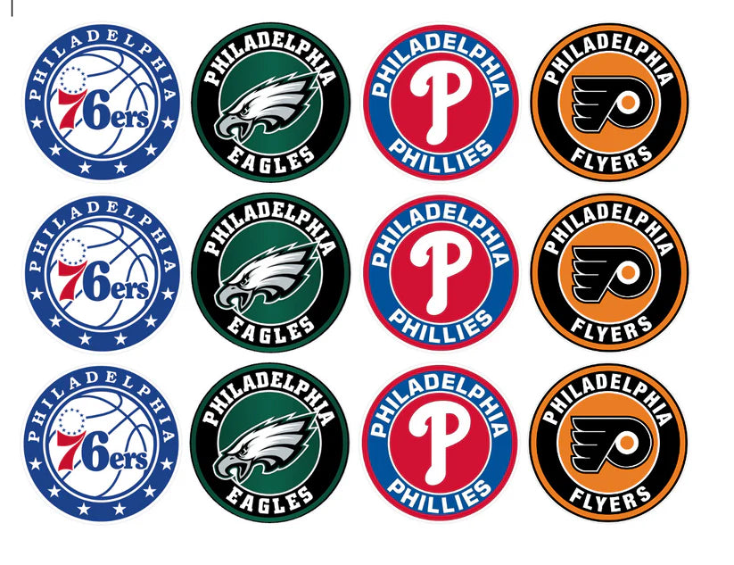 Philadelphia Sports Teams Mix Edible Cupcake Toppers Icing Sheet or Wafer Paper