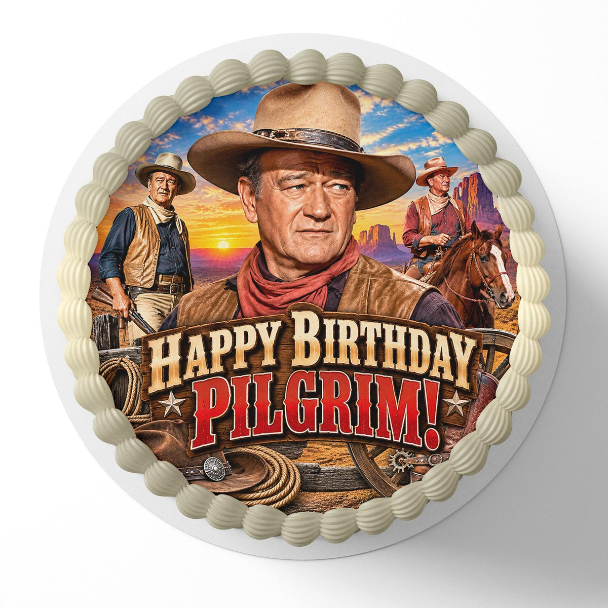 John Wayne Pilgrim Edible Cake Topper | Birthday Cake Decoration | Photo Cake Image | Custom Edible Cake Topper
