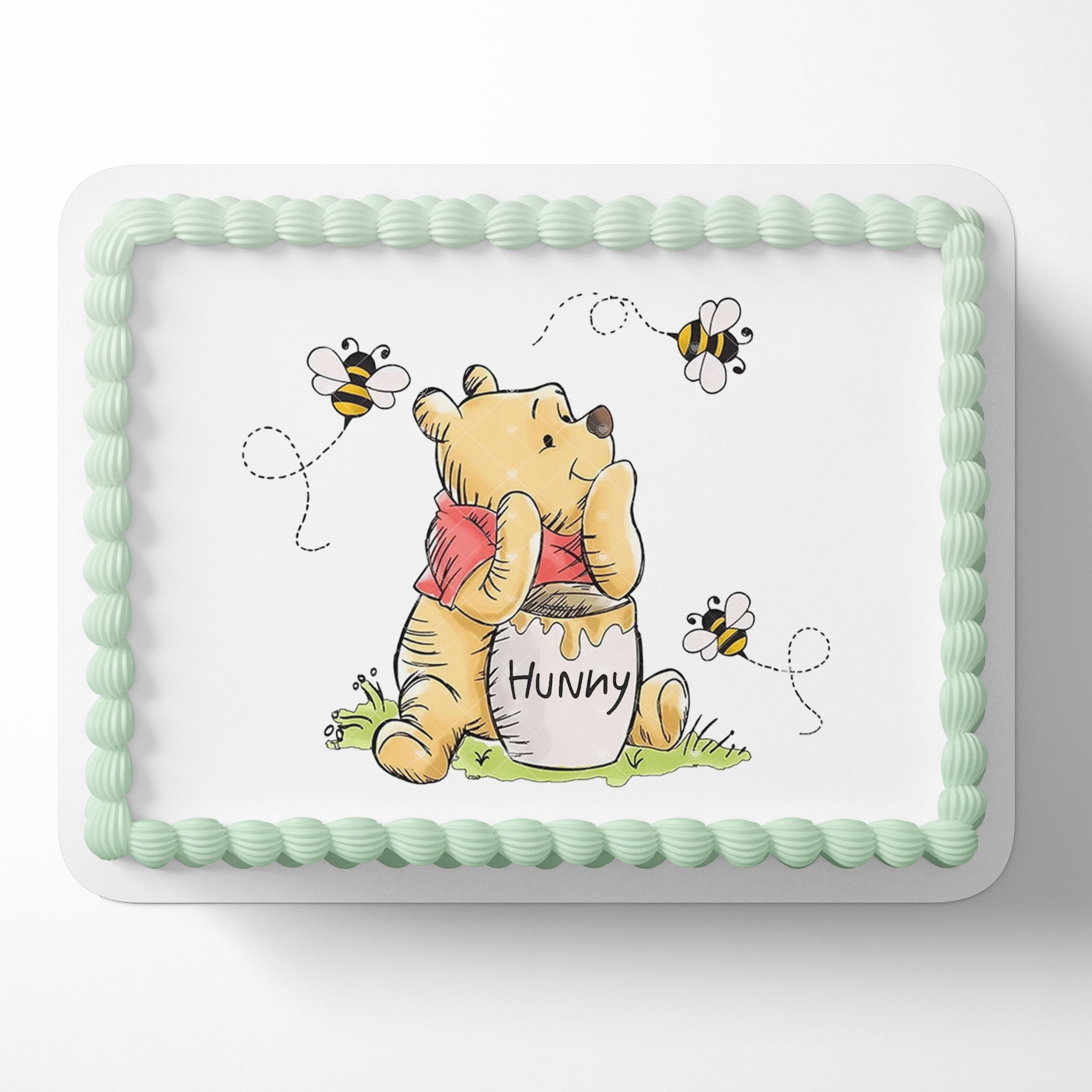 Honey Bear Pooh Cute Baby Shower Pooh Edible Cake Topper | Birthday Cake Decoration | Photo Cake Image
