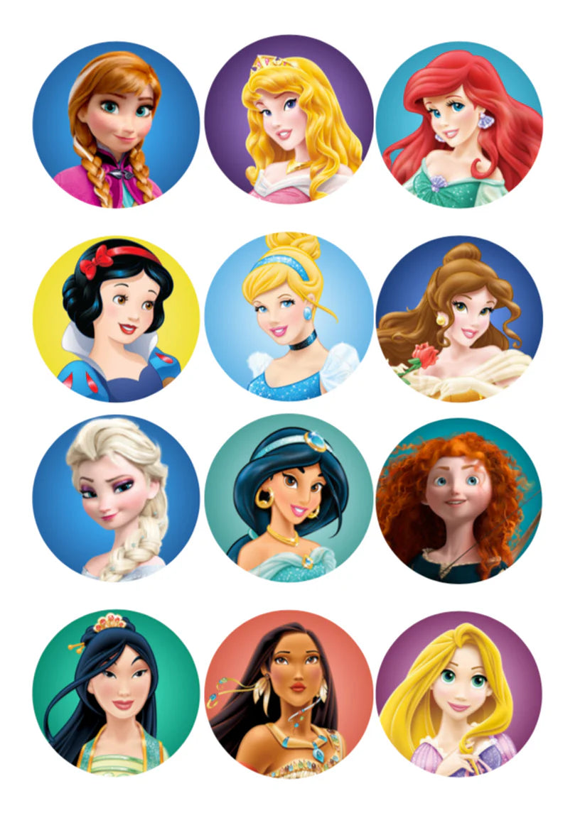 Princess Edible Cupcake Toppers Icing Sheet or Wafer Paper