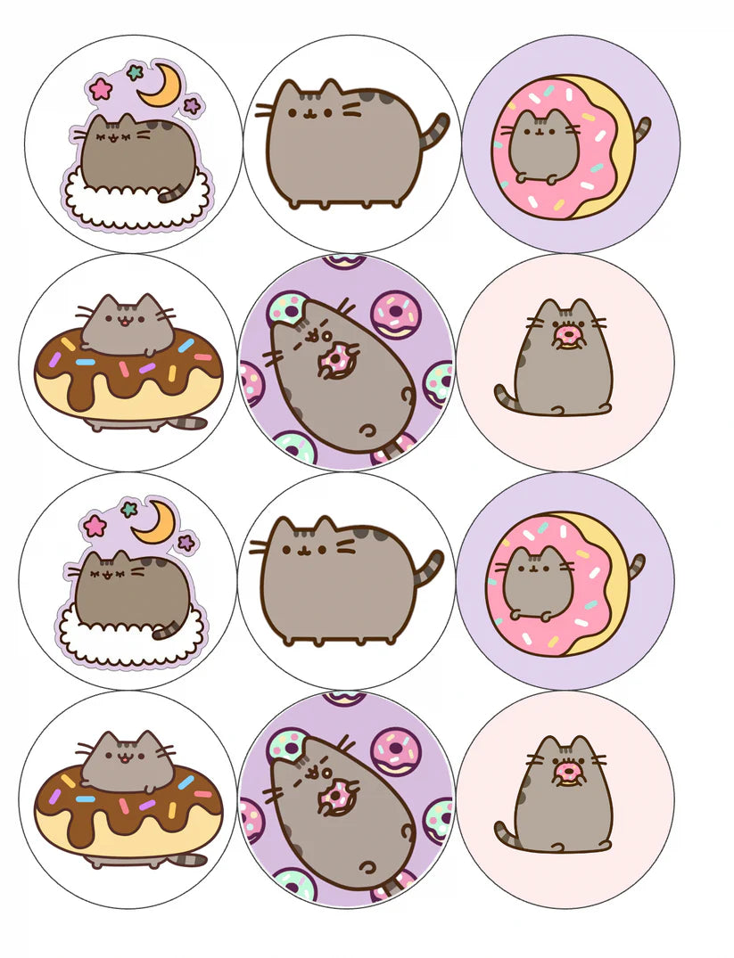 Pusheen the Cat Edible Cupcake Toppers Icing Sheet or Wafer Paper