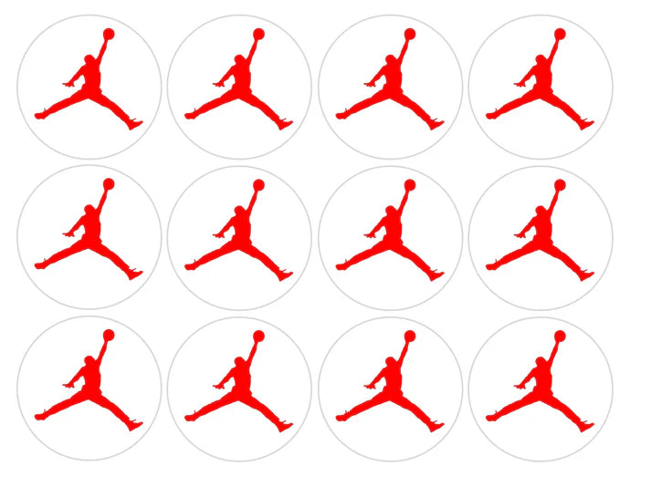 Red Jordan Basketball Edible Cupcake Toppers Icing Sheet or Wafer Paper
