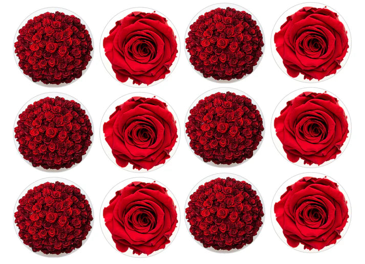 Red Roses Edible Cupcake Toppers Icing Sheet or Wafer Paper