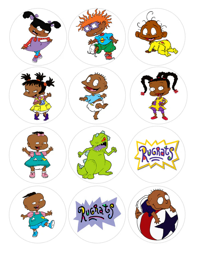 Rugrats Inspired Black Characters Edible Cupcake Toppers Icing Sheet or Wafer Paper