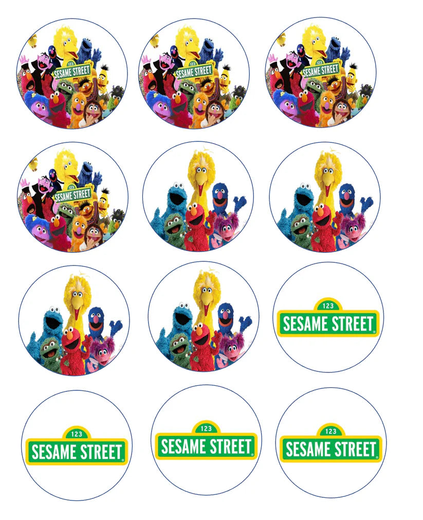 Sesame Street Group Mix Edible Cupcake Toppers Icing Sheet or Wafer Paper