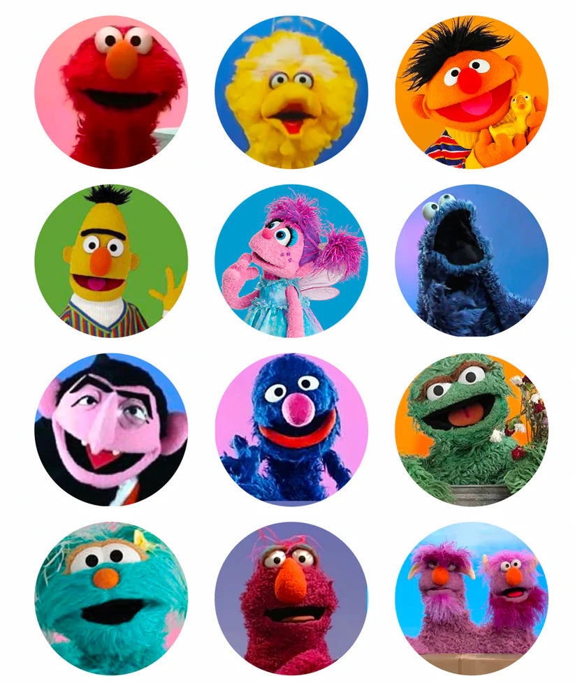 Sesame Street Muppet Faces Edible Cupcake Toppers Icing Sheet or Wafer Paper