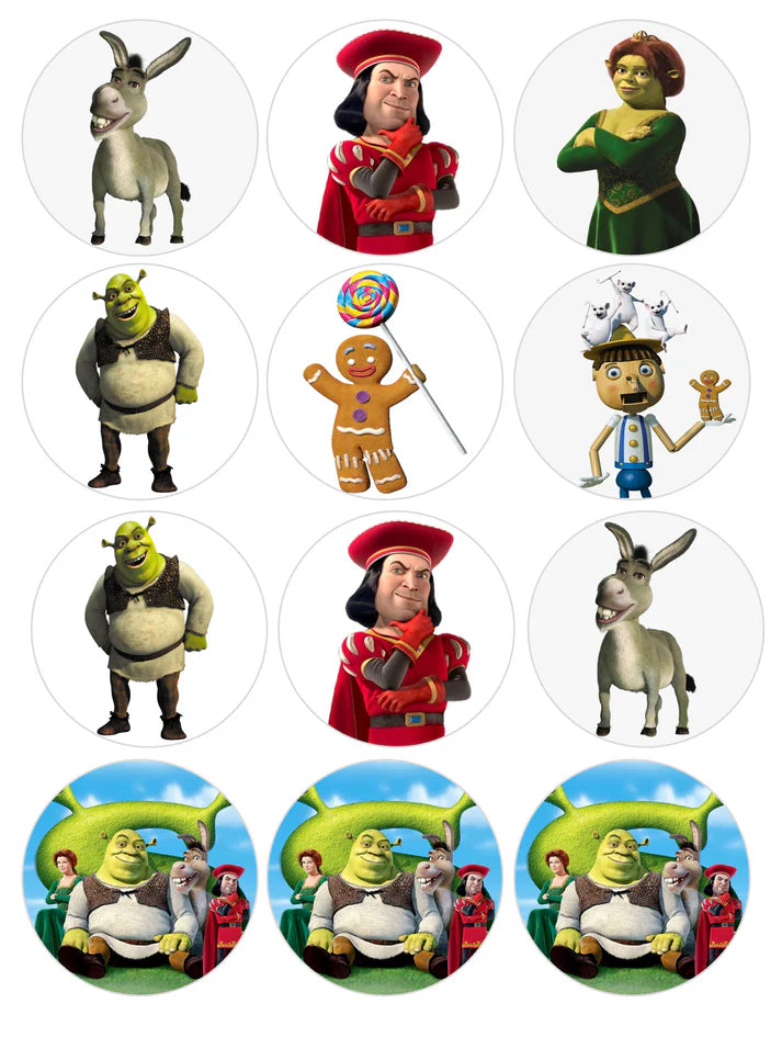Shrek Edible Cupcake Toppers Icing Sheet or Wafer Paper