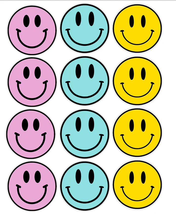 Smiley Faces Edible Cupcake Toppers Icing Sheet or Wafer Paper