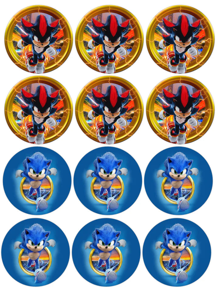 Sonic and Shadow Movie Mix Edible Cupcake Toppers Icing Sheet or Wafer Paper