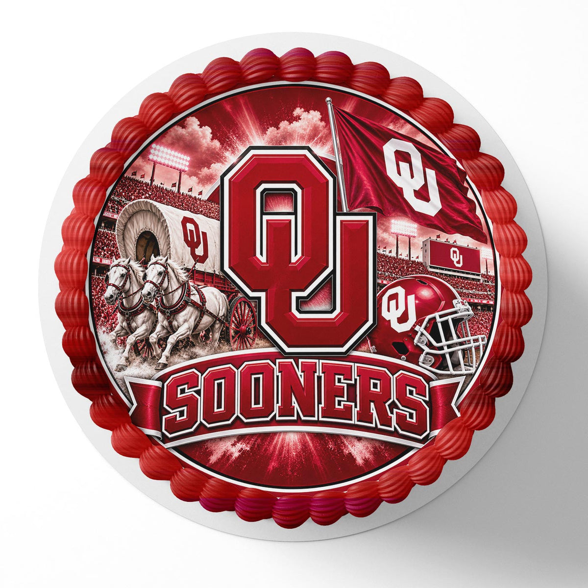 Crimson OU Sooners Edible Cake Topper | Birthday Cake Decoration | Photo Cake Image | Custom Edible Cake Topper