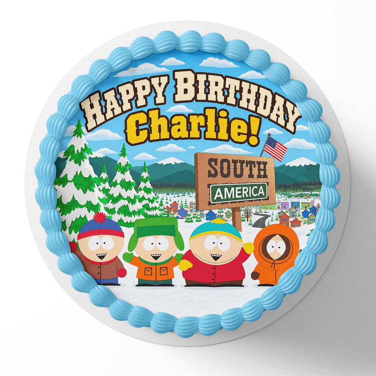 South Park America Edible Cake Topper | Birthday Cake Decoration | Photo Cake Image | Custom Edible Cake Topper