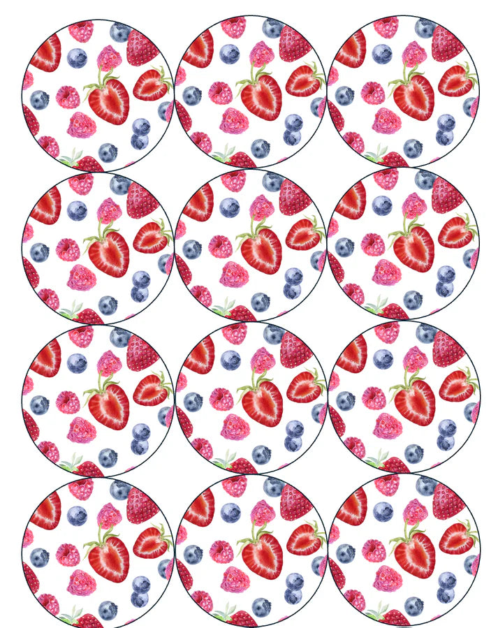 Summer Berries Picnic Edible Cupcake Toppers Icing Sheet or Wafer Paper