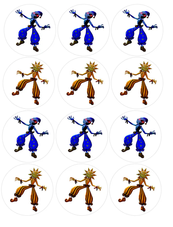 Sun and Moon Drop 5 Nights at Freddys Edible Cupcake Toppers Icing Sheet or Wafer Paper