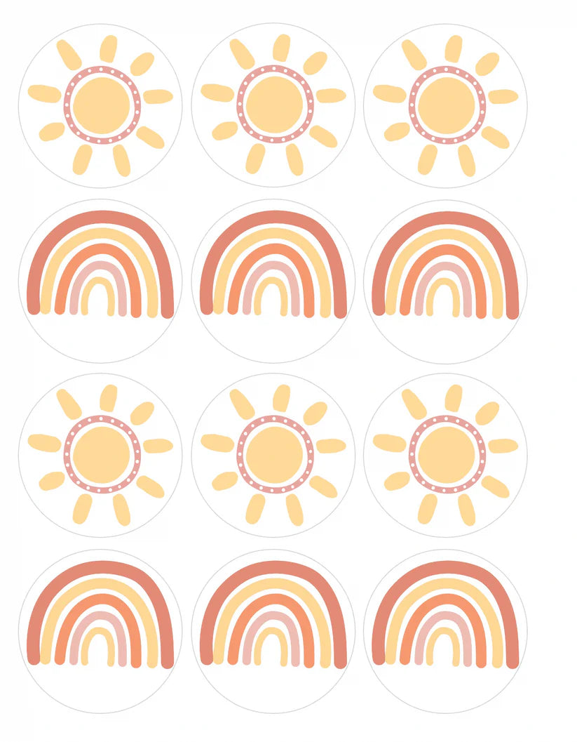 Sun and Rainbow Edible Cupcake Toppers Icing Sheet or Wafer Paper