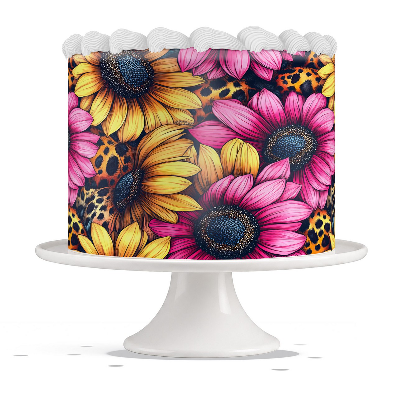 Sunflowers and Pink Daisies edible cake wrap strip icing sheet