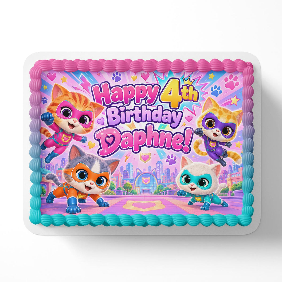 Super Kitties Edible Cake Topper | Birthday Cake Decoration | Photo Cake Image | Custom Edible Cake Topper
