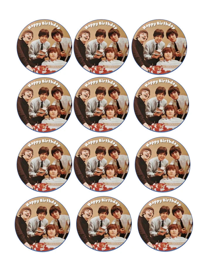 The Beatles Happy Birthday Edible Cupcake Toppers Icing Sheet or Wafer Paper