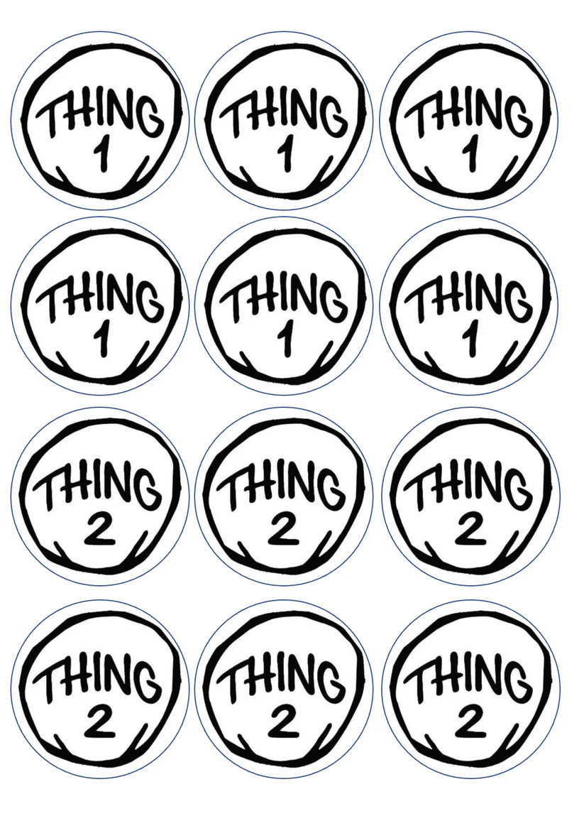 Thing 1 and Thing 2 Dr Seuss Edible Cupcake Toppers Icing Sheet or Wafer Paper
