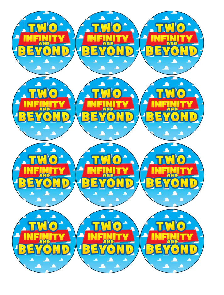 Two Infinity and Beyond 2nd Birthday Toy Story Edible Cupcake Toppers Icing Sheet or Wafer Paper