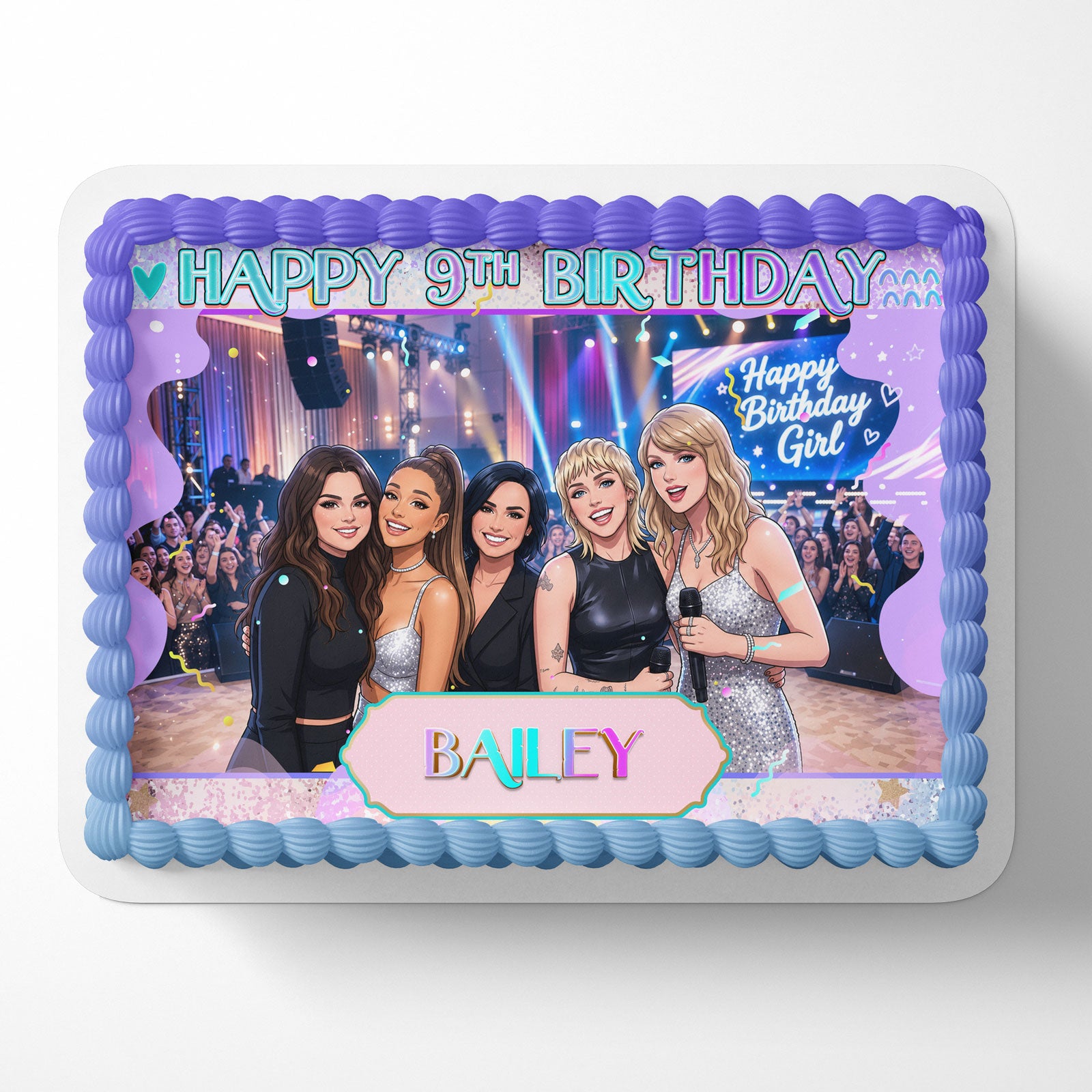 US Pop Ariana Taylor Miley Demi Selena Custom Edible Cake Image - Edible Cake Topper | Birthday Cake Decoration
