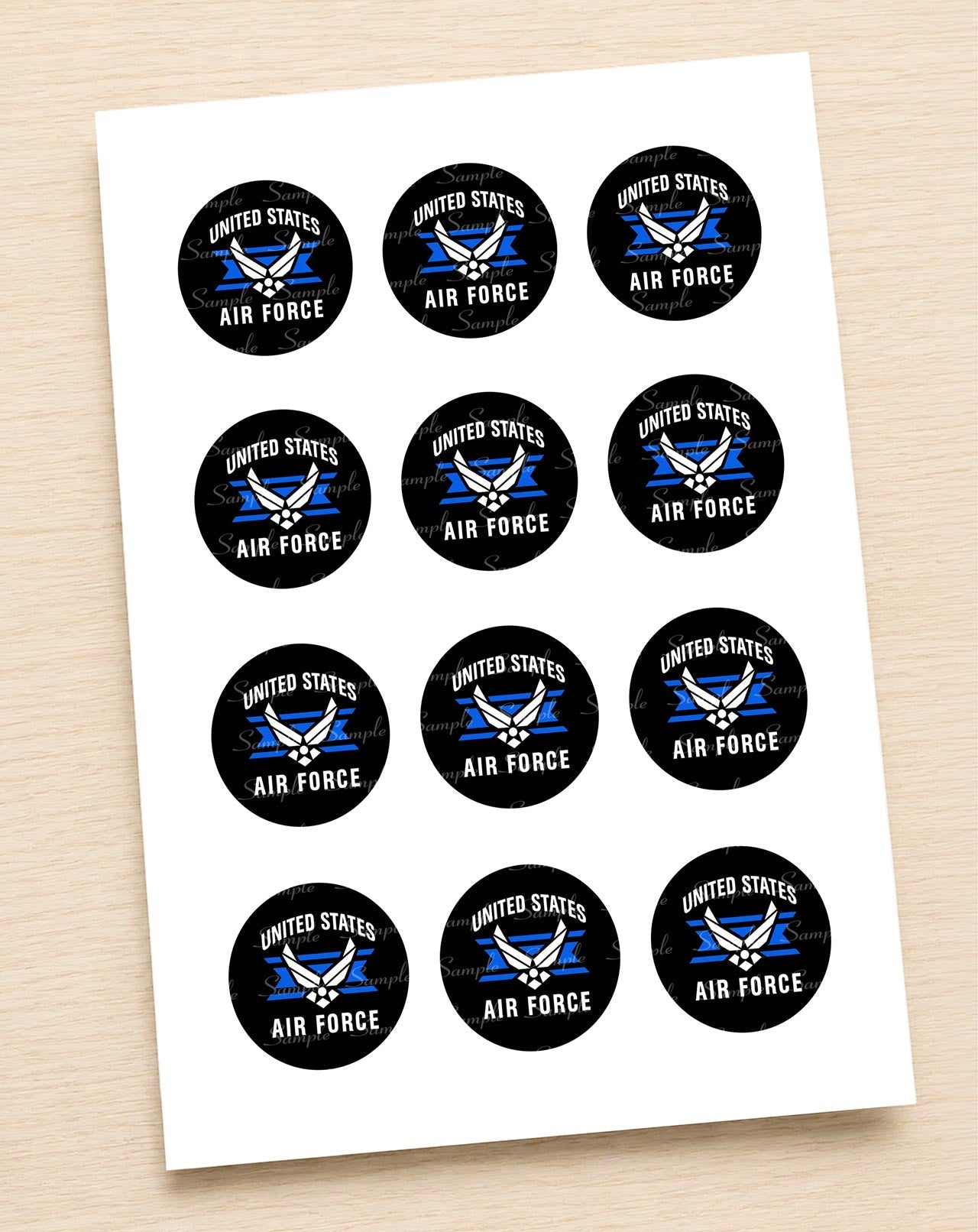 United States Air Force Blue Edible Cupcake Toppers Icing Sheet or Wafer Paper