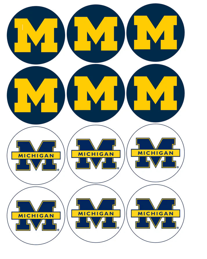 University of Michigan U of M Edible Cupcake Toppers Icing Sheet or Wafer Paper