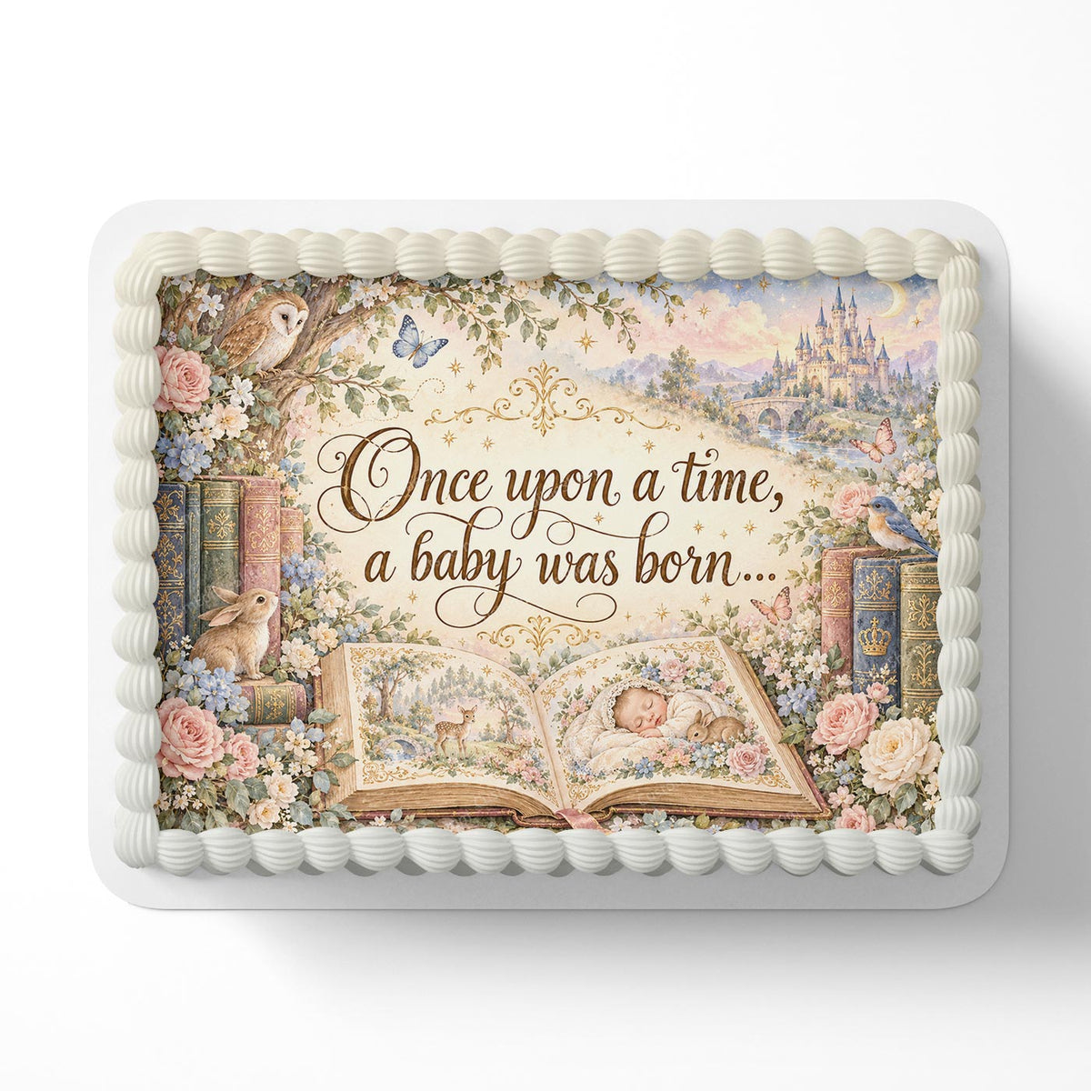Once Upon a Time, A Baby Was Born Baby Shower Edible Cake Topper Cake Decoration Photo Cake Image Custom