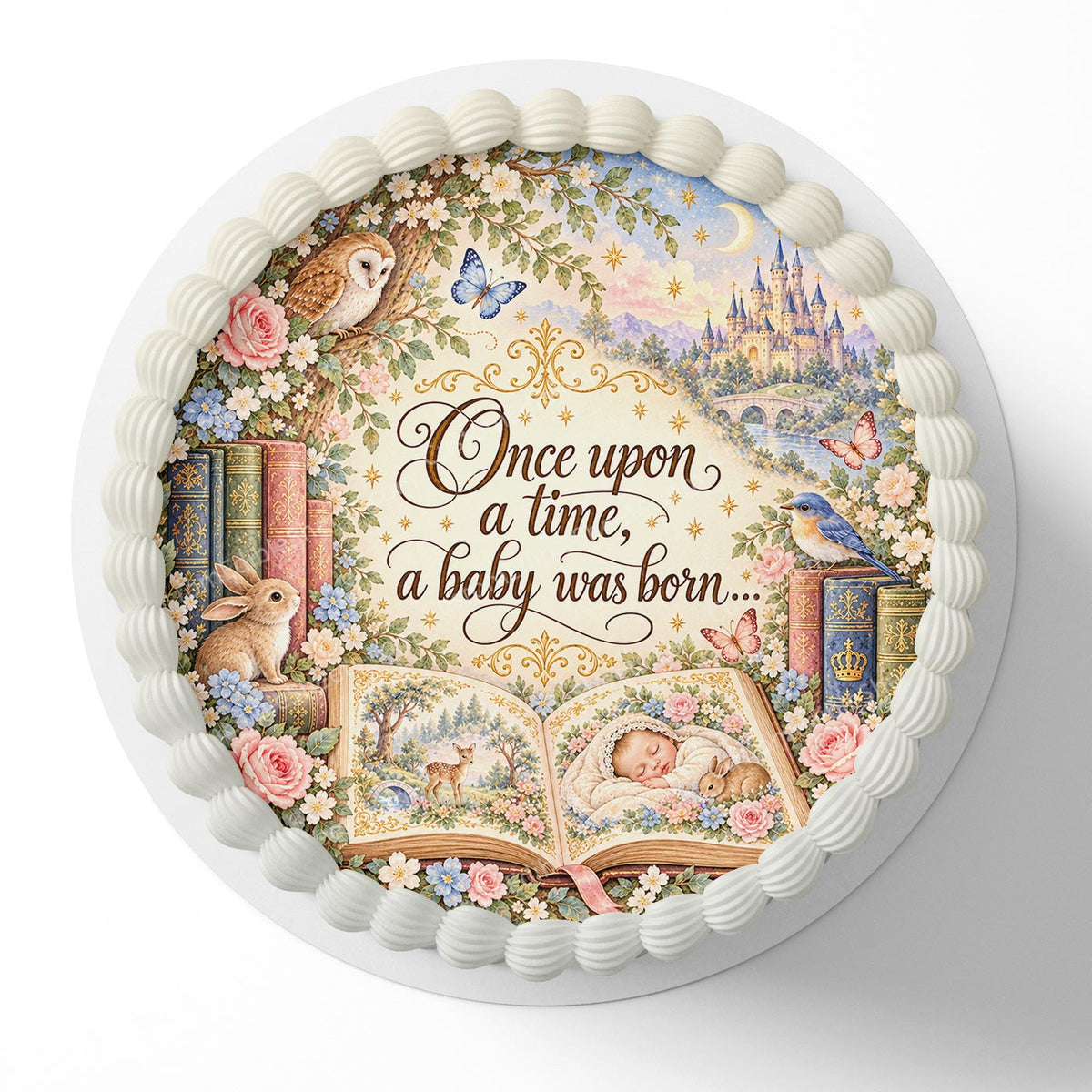 Once Upon a Time, A Baby Was Born Baby Shower Edible Cake Topper Cake Decoration Photo Cake Image Custom
