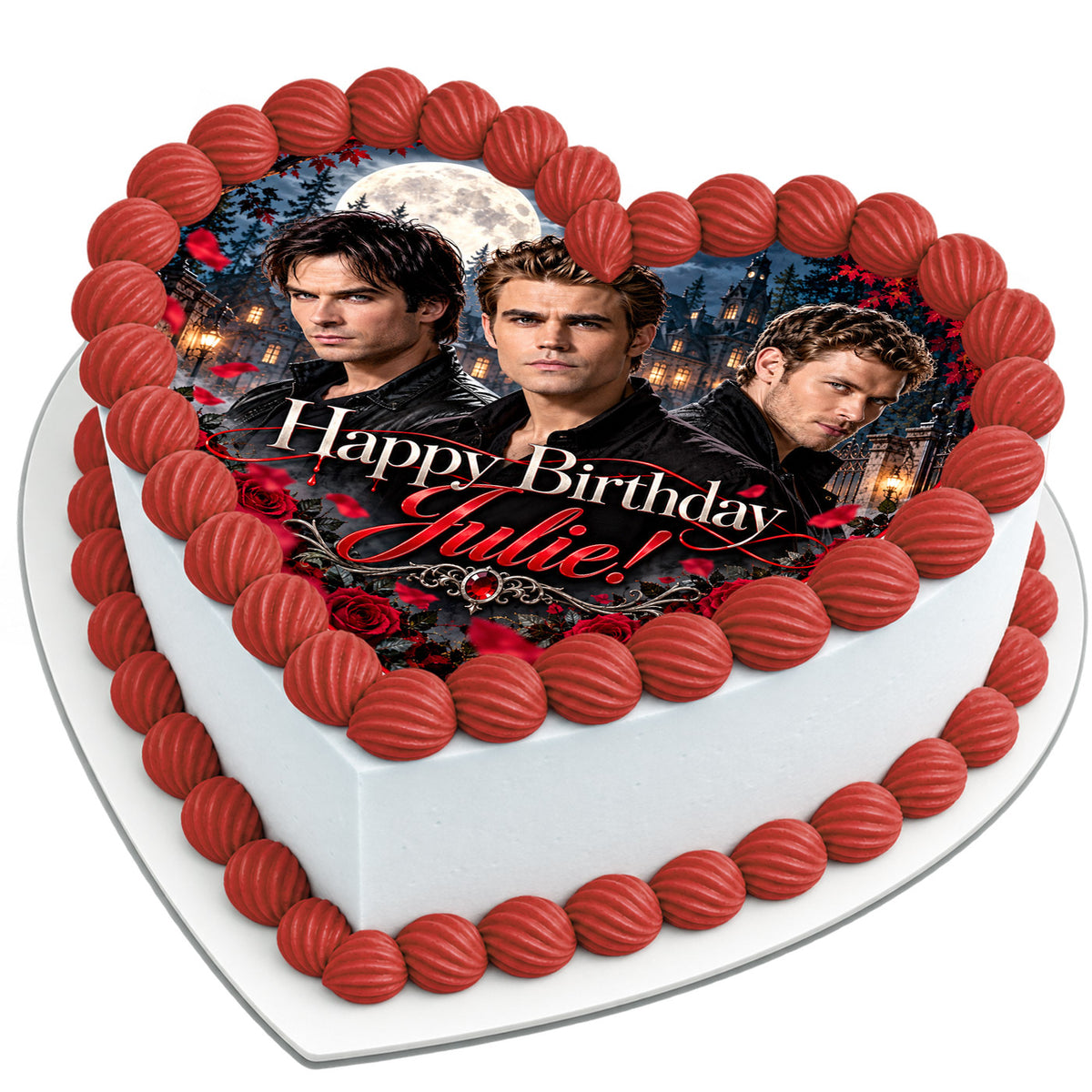 The Vampire Diaries Birthday Heart Cake Topper – Edible Cake Image – Icing Sheet for Cakes