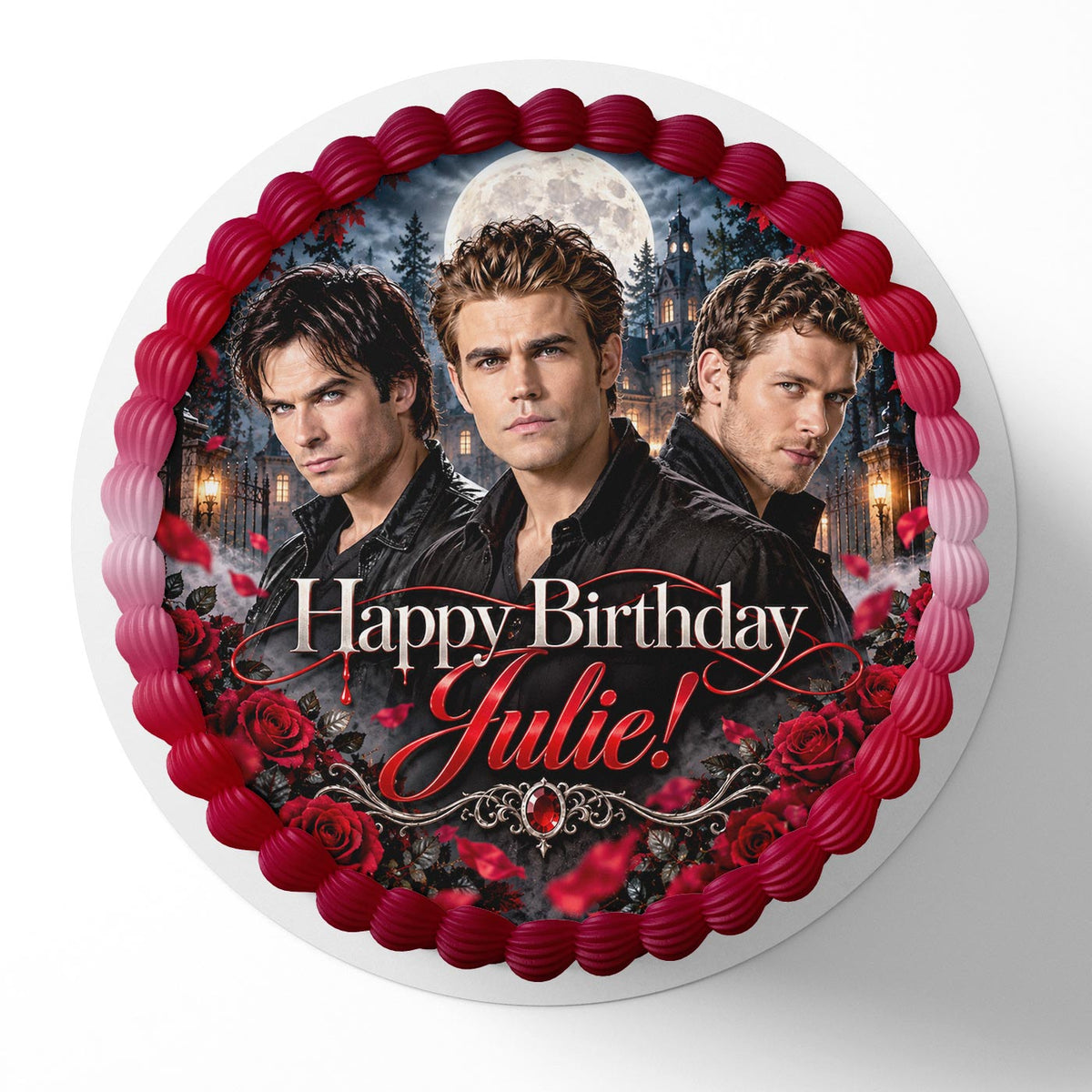 The Vampire Diaries Birthday Heart Cake Topper – Edible Cake Image – Icing Sheet for Cakes