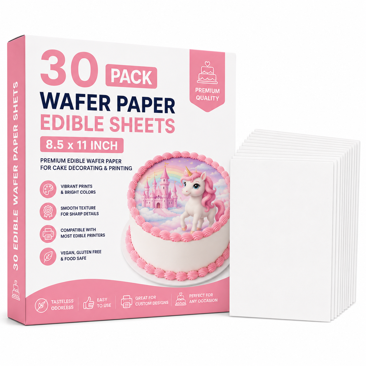 Premium Edible Wafer Paper Sheets 8.5 x 11 Inch for Cake Decorating, Edible Printing, Cupcake Toppers, Wafer Flowers & Cake Designs