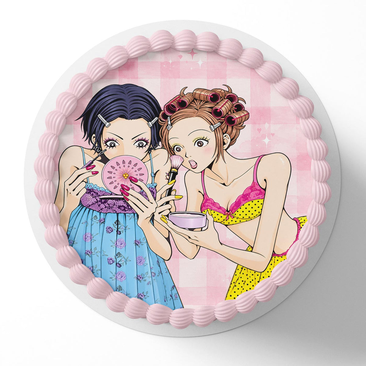 Nana x Nana Osaki and Hachi Makeup Retro Manga Anime Pink Heart Birthday Cake Topper – Edible Cake Image – Icing Sheet for Cakes