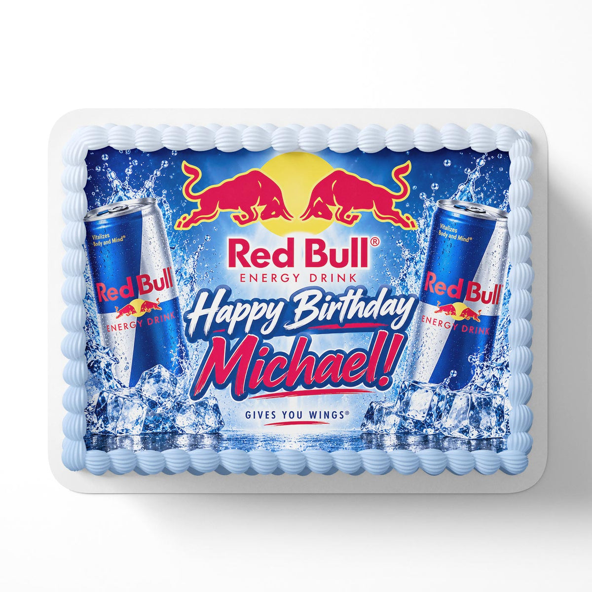 Red Bull Birthday Cake Topper โ Personalized Energy Drink Edible Image, Red Bull Cake Decoration, Custom Birthday Icing Sheet
