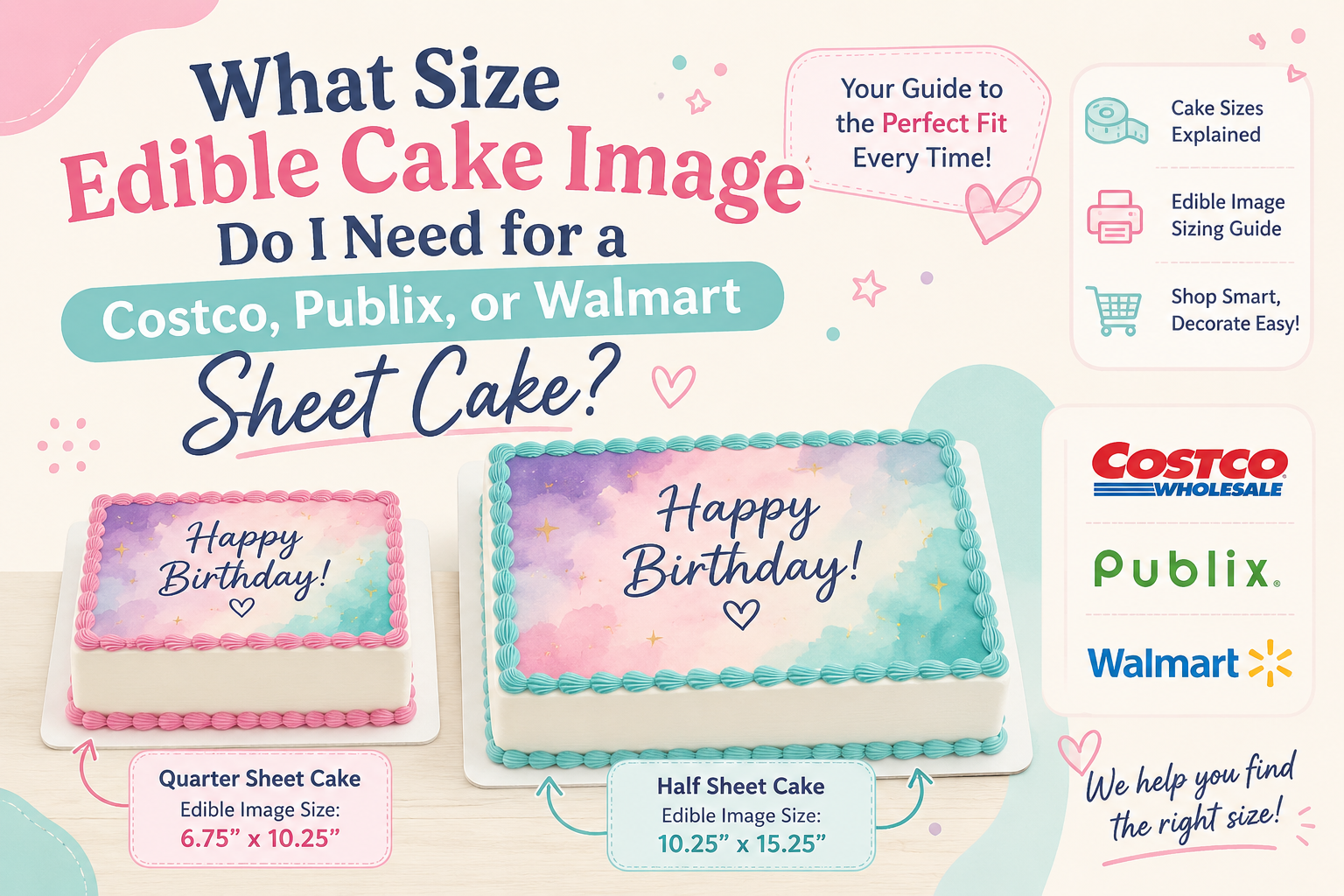 What Size Edible Cake Image Do I Need for a Costco, Publix, or Walmart Sheet Cake?