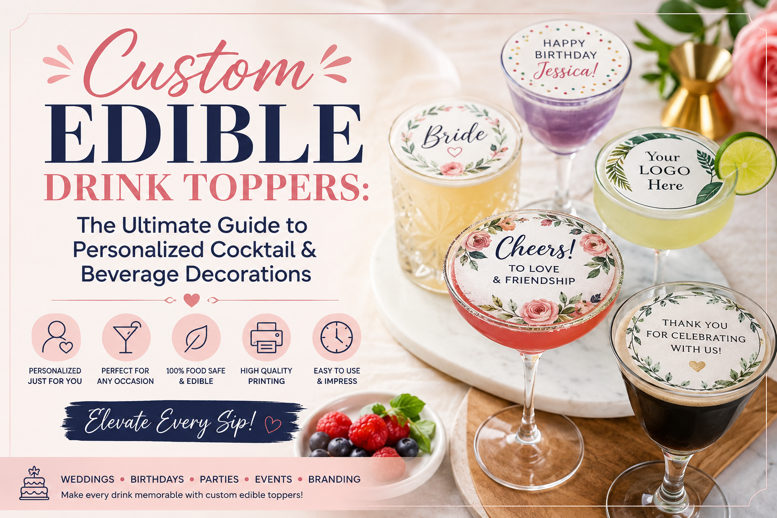 Custom Edible Drink Toppers: The Ultimate Guide to Personalized Cocktail & Beverage Decorations