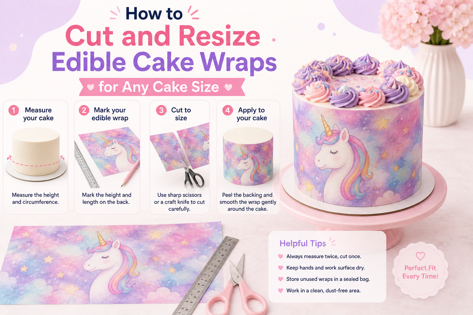 How to Cut and Resize Edible Cake Wraps for Any Cake Size