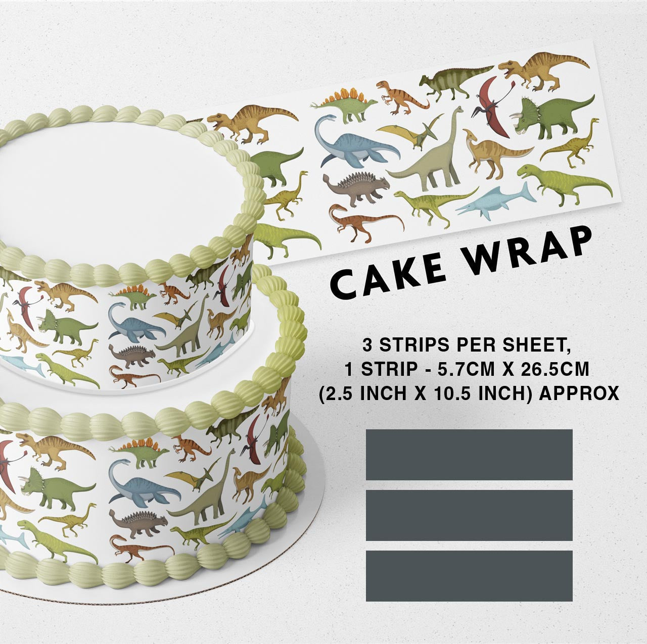 Dinosaurs Prehistoric Life Strips Edible Icing Printed Cake Wrap Strips Topper Ribbon Border image 0