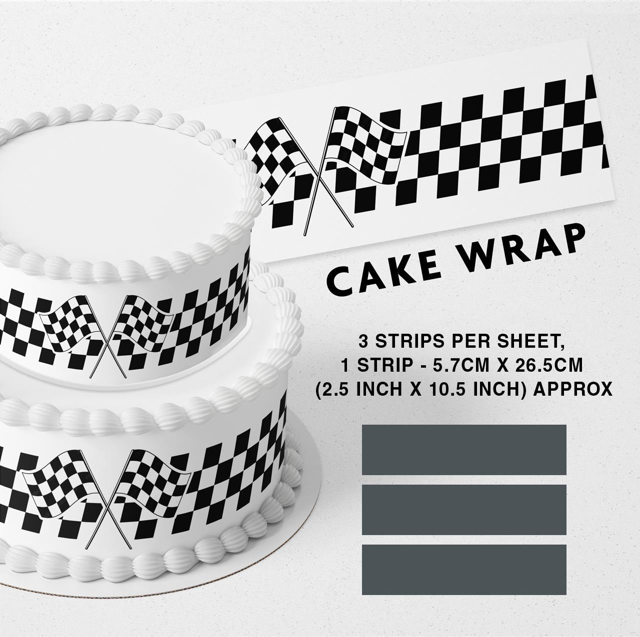Speed Flag Racing Strips Edible Icing Printed Cake Wrap Strips Topper Ribbon Border image 0