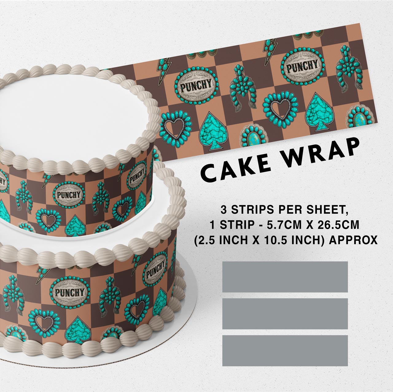 Western Turquoise Elements Edible Icing Printed Cake Wrap Strips Topper Ribbon Border image 0