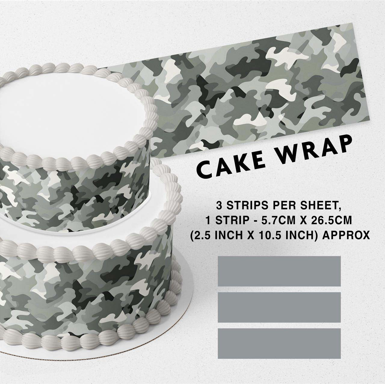 Military Camo Camouflage Edible Icing Printed Cake Wrap Strips Topper Ribbon Border image 0