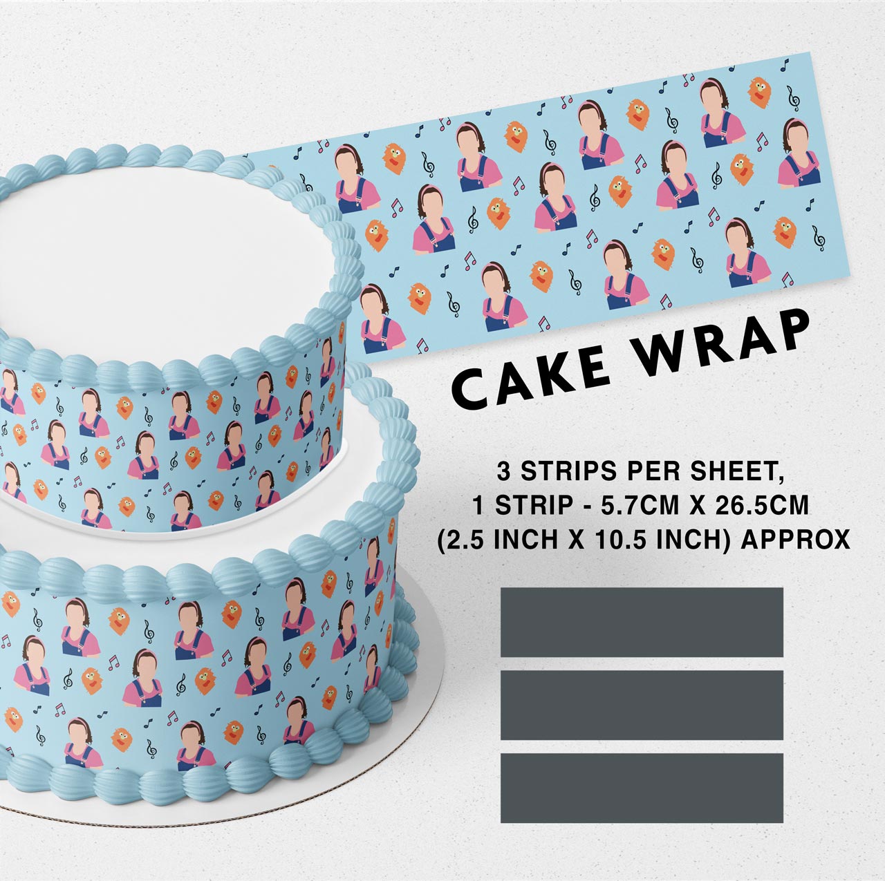 Ms Rachiel and Herbie Strips Edible Icing Printed Cake Wrap Strips Topper Ribbon Border image 0