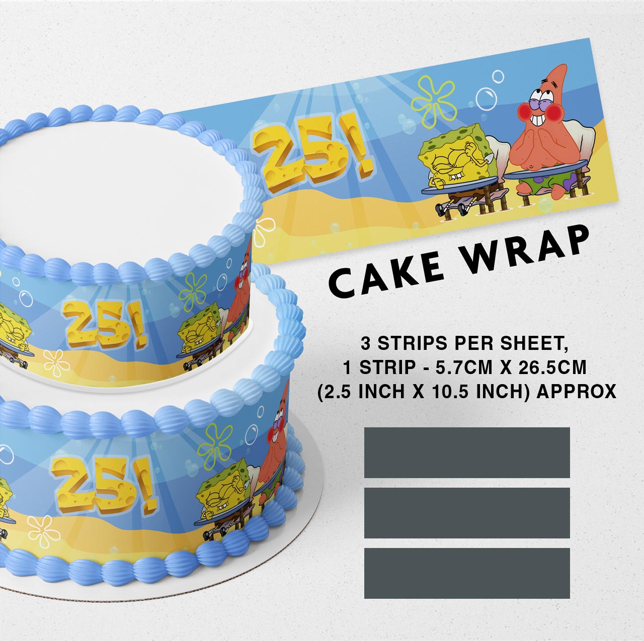 Square Pants Boy Funnier Than 24 25 Strips Edible Icing Printed Cake Wrap Strips Topper Ribbon Border image 0