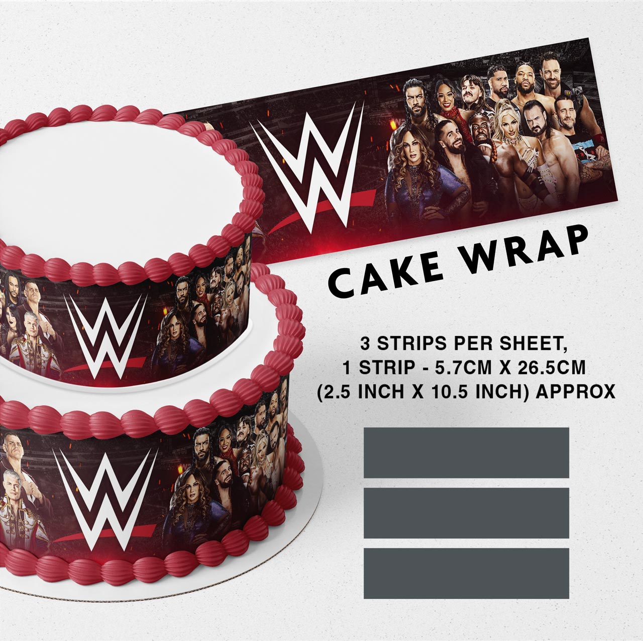 Wrestler W SmackDown RAW Royal Rumble Strips Edible Icing Printed Cake Wrap Strips Topper Ribbon Border image 0