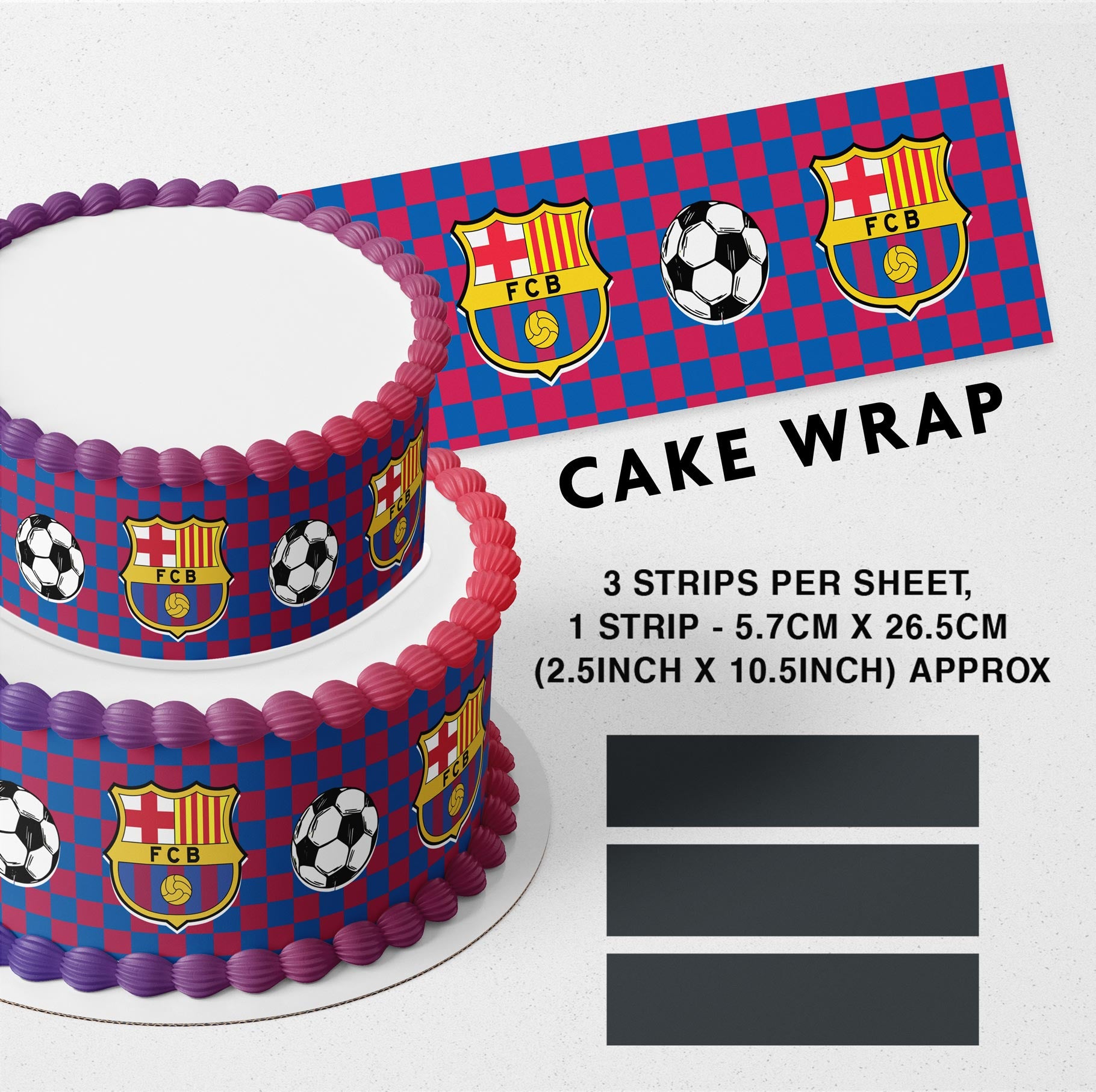 Futbol Club Barcelona Barca Edible Icing Printed Cake Wrap Strips Topper Ribbon Border image 0