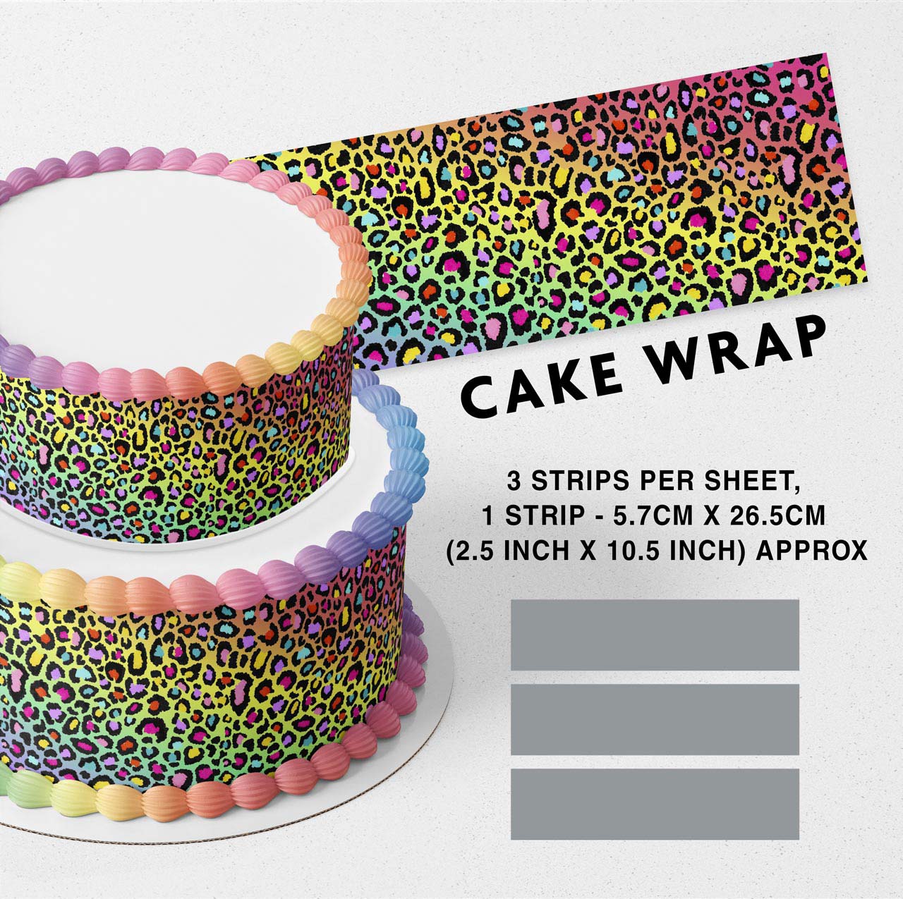 Leopard Cheetah Rainbow Edible Icing Printed Cake Wrap Strips Topper Ribbon Border image 0