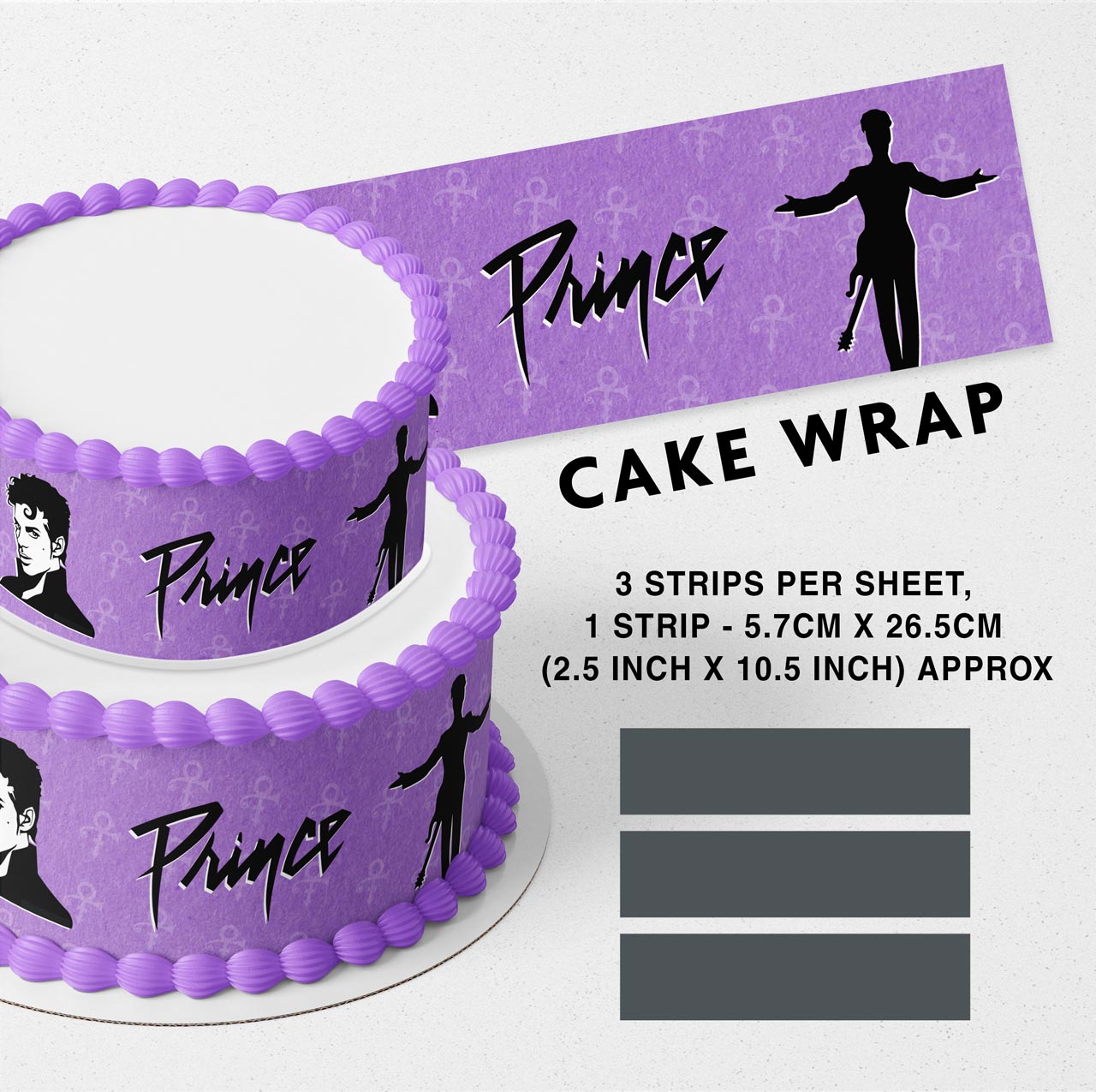 Prince Rogers Nelson Strips Edible Icing Printed Cake Wrap Strips Topper Ribbon Border image 0