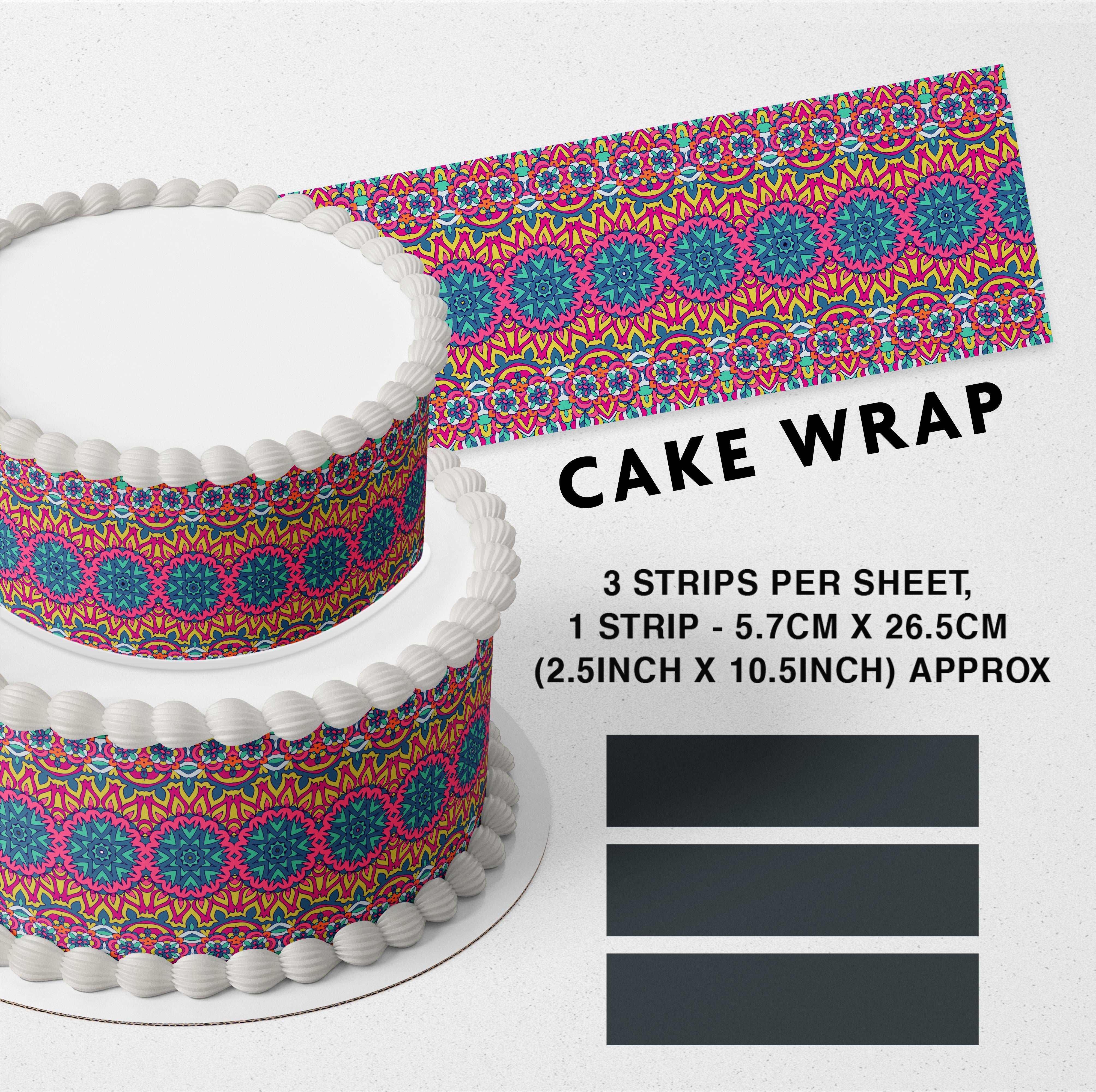 Boho Mandala, Ethnic Floral, Bohemian B Edible Icing Printed Cake Wrap Strips Topper Ribbon Border image 0
