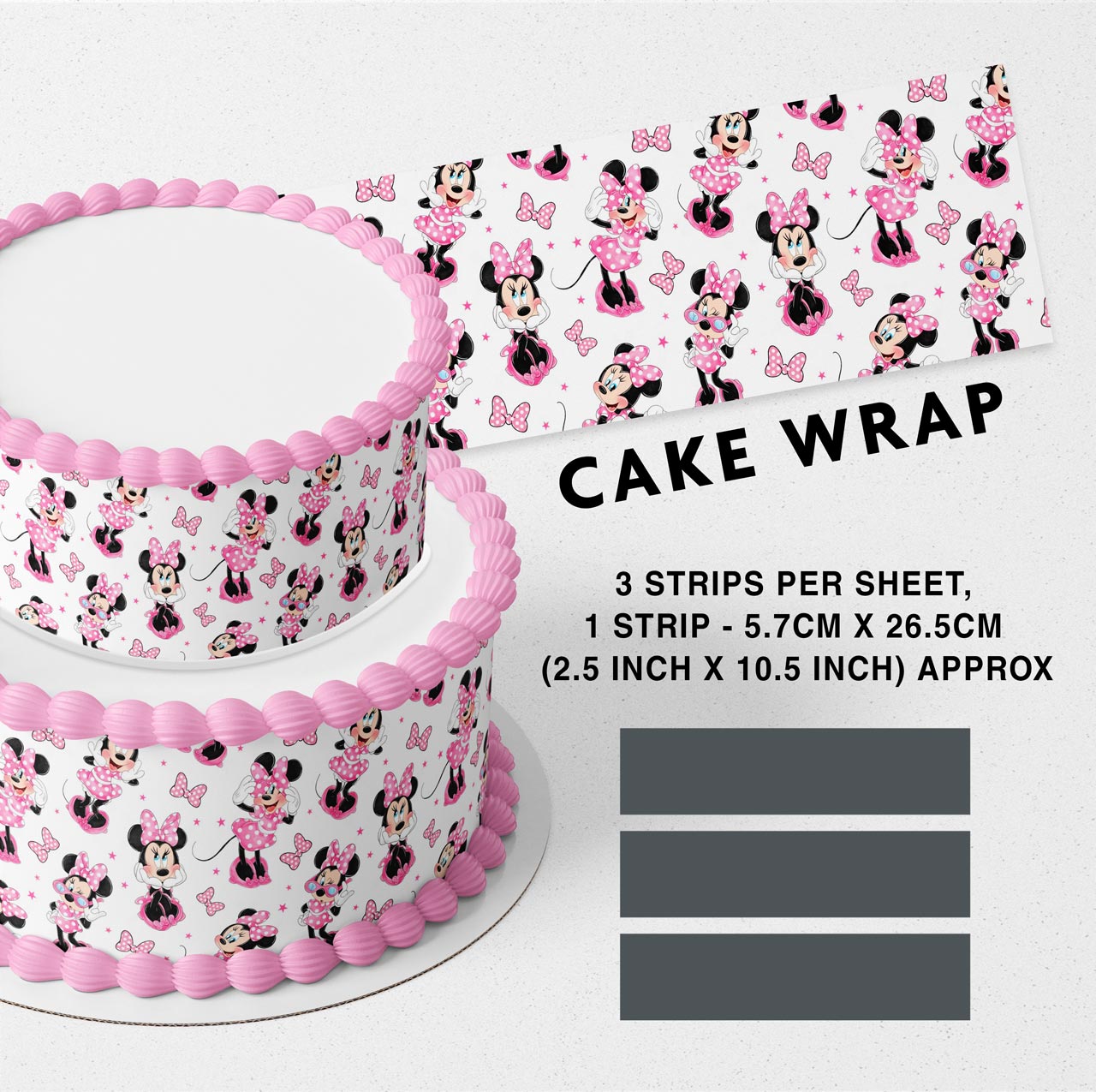 Mini Mouse Strips Edible Icing Printed Cake Wrap Strips Topper Ribbon Border image 0