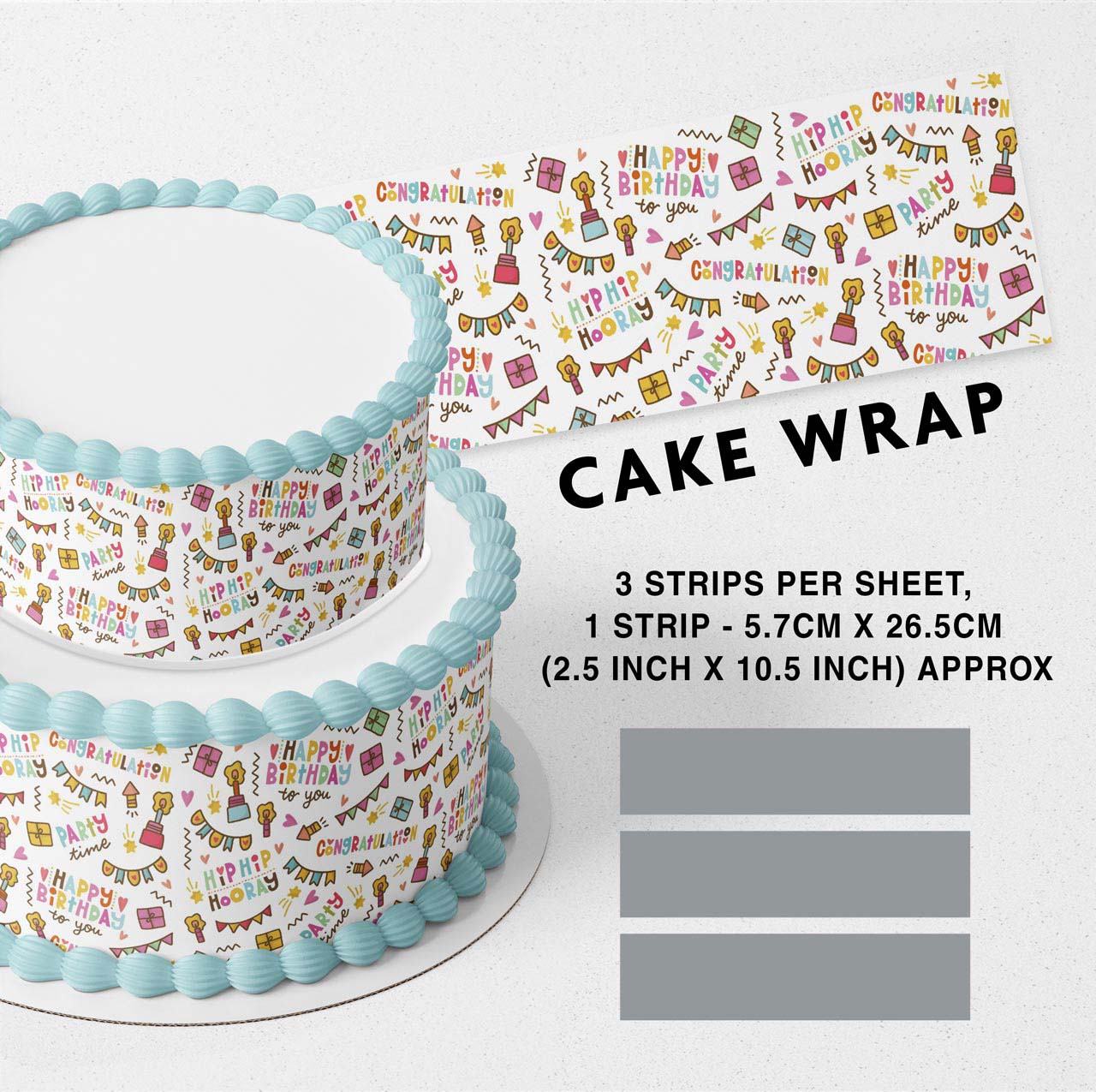 Happy Birthday Edible Icing Printed Cake Wrap Strips Topper Ribbon Border image 0