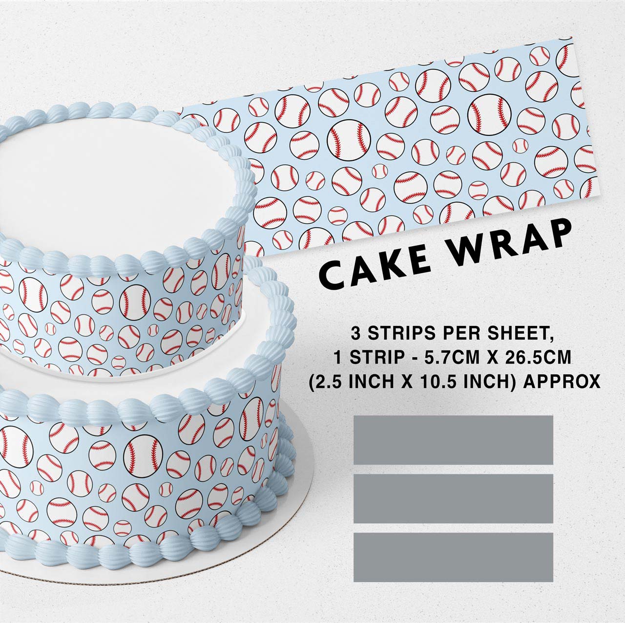 Baseball Pattern Edible Icing Printed Cake Wrap Strips Topper Ribbon Border image 0